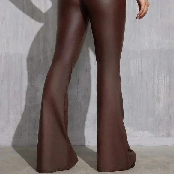 Chocolate Brown Casual Women's Tall Slim Fit Flared Pants - Picture 3 of 6